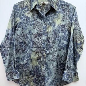 Coldwater Creek Blue and Green Botanical Patterned Blouse